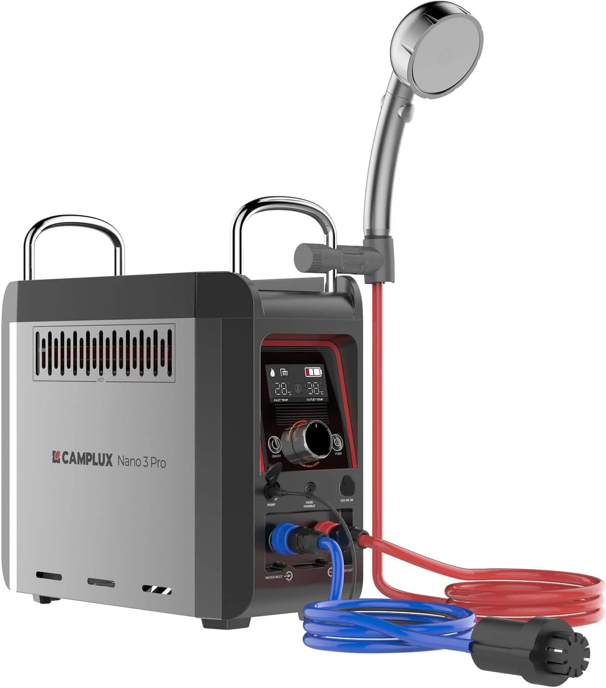 CAMPLUX Nano 3 Pro Aquecedor de Agua a Gás com Bomba de Agua, 3 L/min, Butano (28-30 mbar)/ Propano (37 mbar), para Autocaravana, Campismo(Nano 3 Pro-DE)