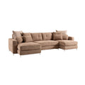**Tytuł techniczny: Sofa rogowa z poduszkami, brązowy materiał**