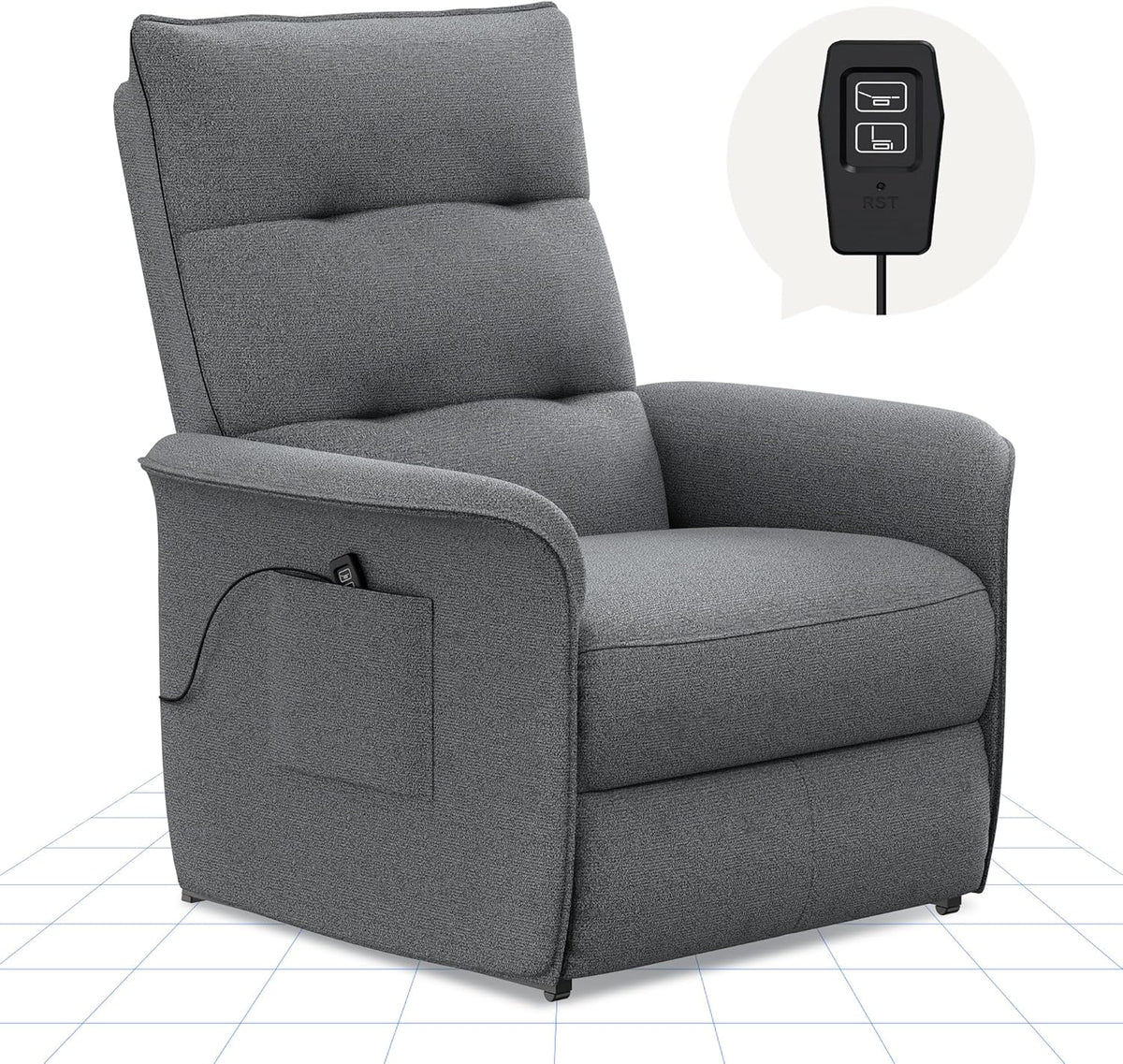 Fotel rozkładany elektrycznie FLEXISPOT z regulowanym oparciem, odchylany w zakresie od 105° do 155°, ergonomiczny fotel wypoczynkowy do sypialni, salonu i kina domowego (ciemnoszary)(82D x 77W x 104H/Gris Humo)