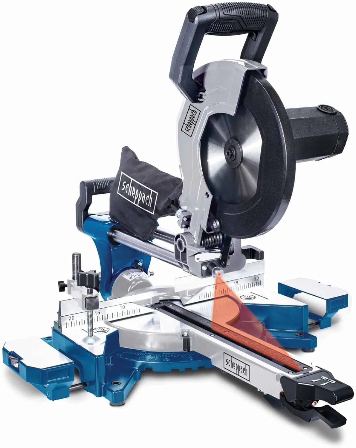 Scheppach Piła ukośna HM110MP | do drewna, aluminium, stali, tworzywa sztucznego, miedzi | wysokość cięcia: 90 mm / długość 340 mm | 2000 W z 2 prędkościami | piła wielofunkcyjna Ø 254 mm | piła ukośnica(HM110MP)