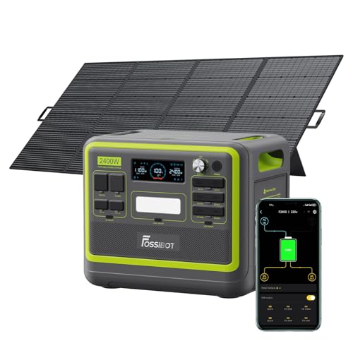 FOSSIBOT-Polska Elektrownia stacja zasilania F2400 paneli słonecznych 420 W, 2048Wh 2400W APP XT90, stacja kempingowa, podróż, szybkie płukanie 1,5 godziny, 5 letnia gwarancja producenta(F2400 - zielony + 400 W)