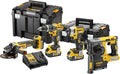 DEWALT ZESTAW 18V: Wiertarka udarowa bezszczotkowa, młotowiertarka, szlifierka kątowa i zakrętarka udarowa, 3x akumulator XR 18V, szybka ładowarka, walizka TSTAK II i TSTAK VI - DCK422P3T