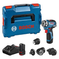 Bosch Professional system 12V: akumulatorowa wiertarko-wkrętarka GSR 12V-35 FC (2 akumulatory GBA 12V 3.0Ah, szybka ładowarka GAL 12V-40, 4 wymienne uchwyty FlexiClick, walizka L-BOXX)(Pojedynczy/2 X Akumulator 3,0 Ah + 4 Nasadki W Walizce L-Boxx.)