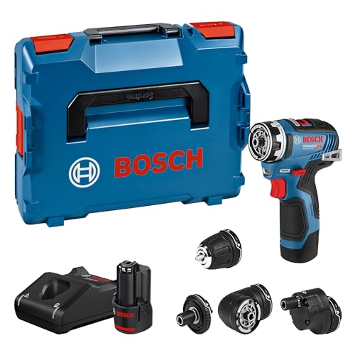 Bosch Professional system 12V: akumulatorowa wiertarko-wkrętarka GSR 12V-35 FC (2 akumulatory GBA 12V 3.0Ah, szybka ładowarka GAL 12V-40, 4 wymienne uchwyty FlexiClick, walizka L-BOXX)(Pojedynczy/2 X Akumulator 3,0 Ah + 4 Nasadki W Walizce L-Boxx.)